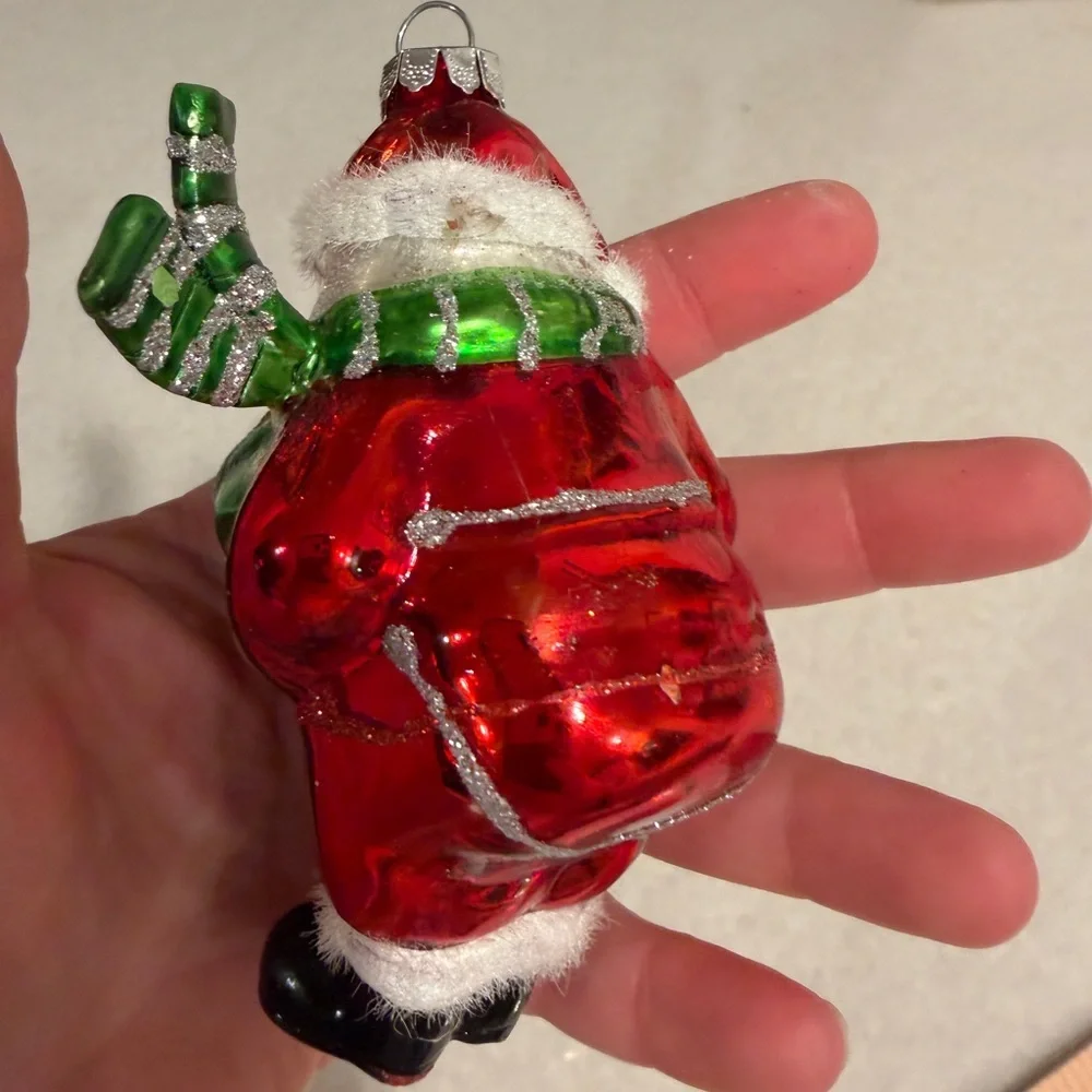 Vintage cool  Santa Claus glass Ornament - Red and Green